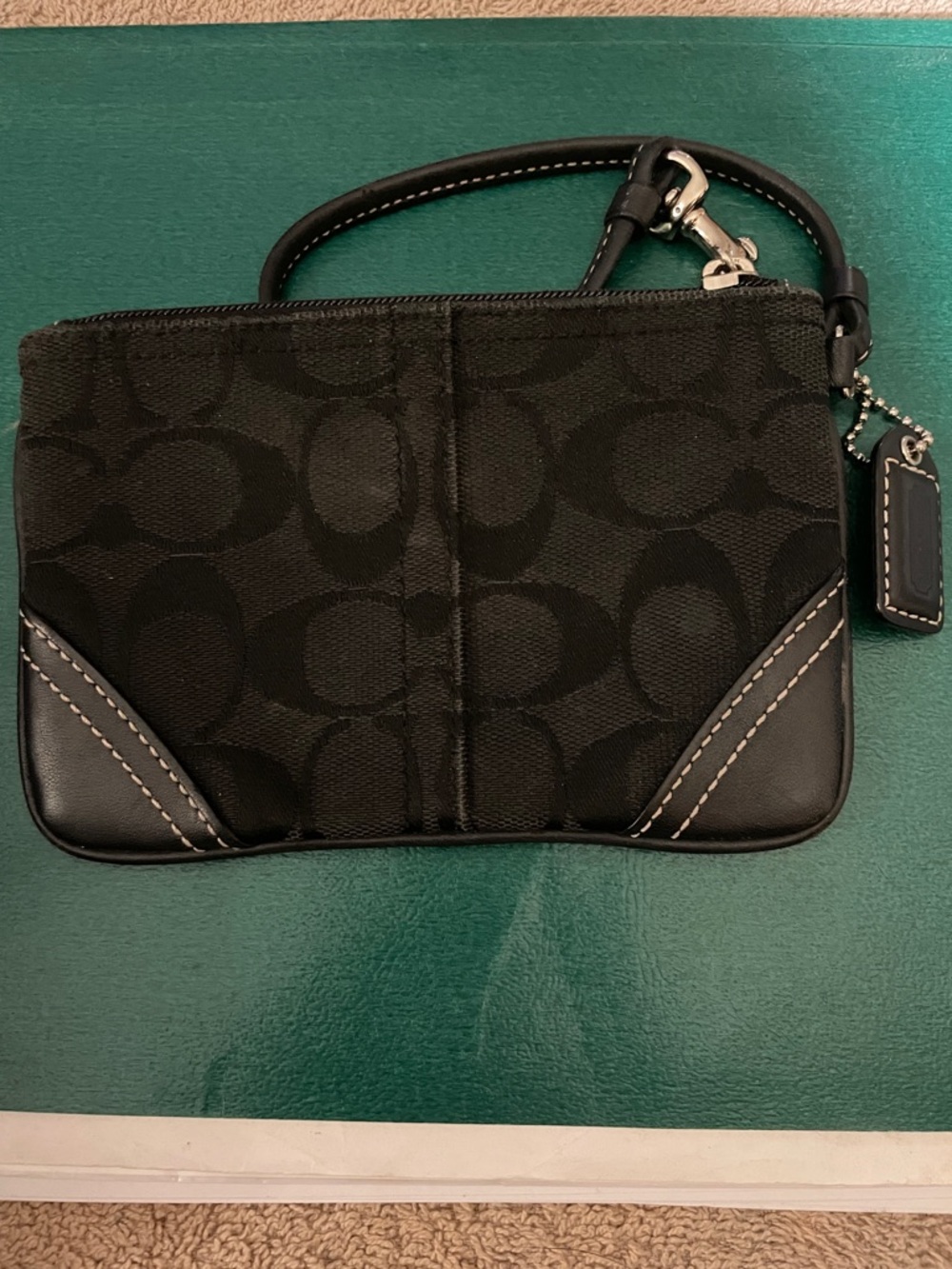 Coach Black Signature Canvas Wristlet with Leather Trim